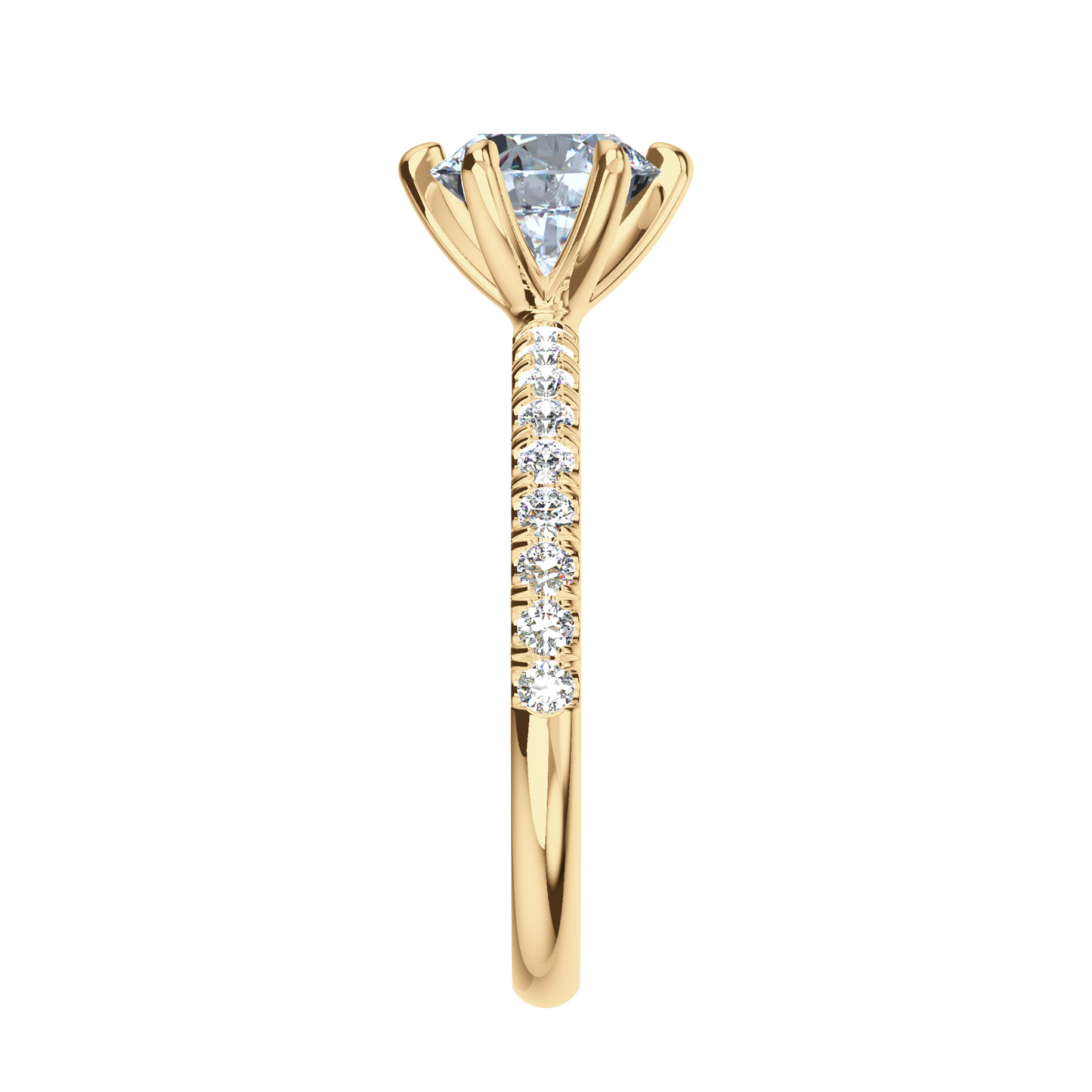 Solitaire-Verlobungsring aus Gelbgold mit Pavé-Band aus Lab Grown Diamanten Side