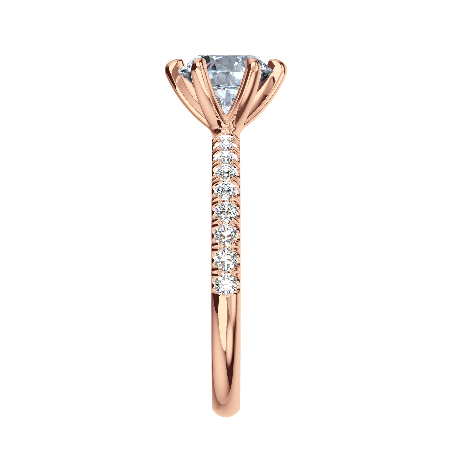 Solitaire-Verlobungsring aus Roségold mit Pavé-Band aus Lab Grown Diamanten Side
