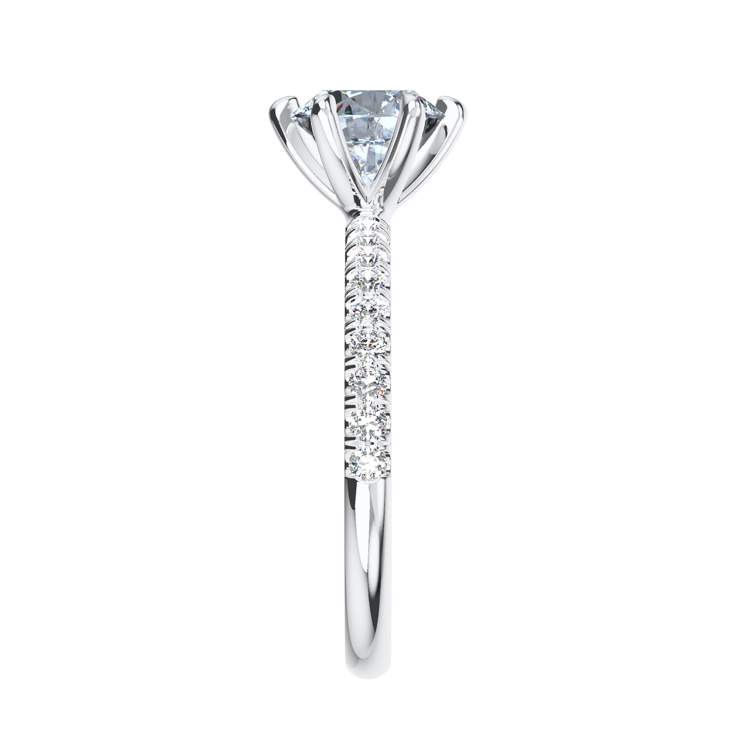 Solitaire-Verlobungsring aus Platin mit Pavé-Band aus Lab Grown Diamanten Side