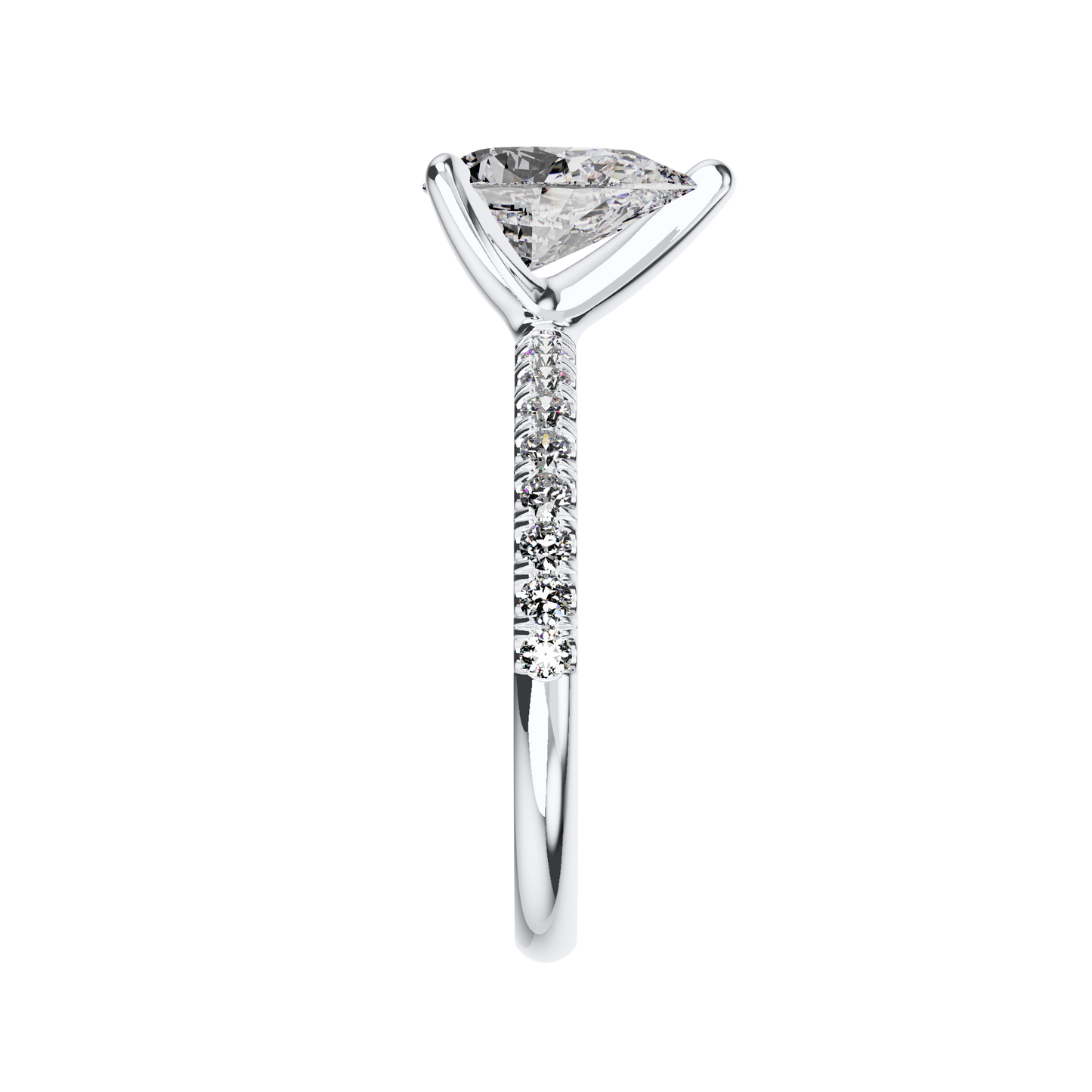 Verlobungsring mit Lab Grown Diamanten in Tropfenform mit Pavé-Band aus Platin Side