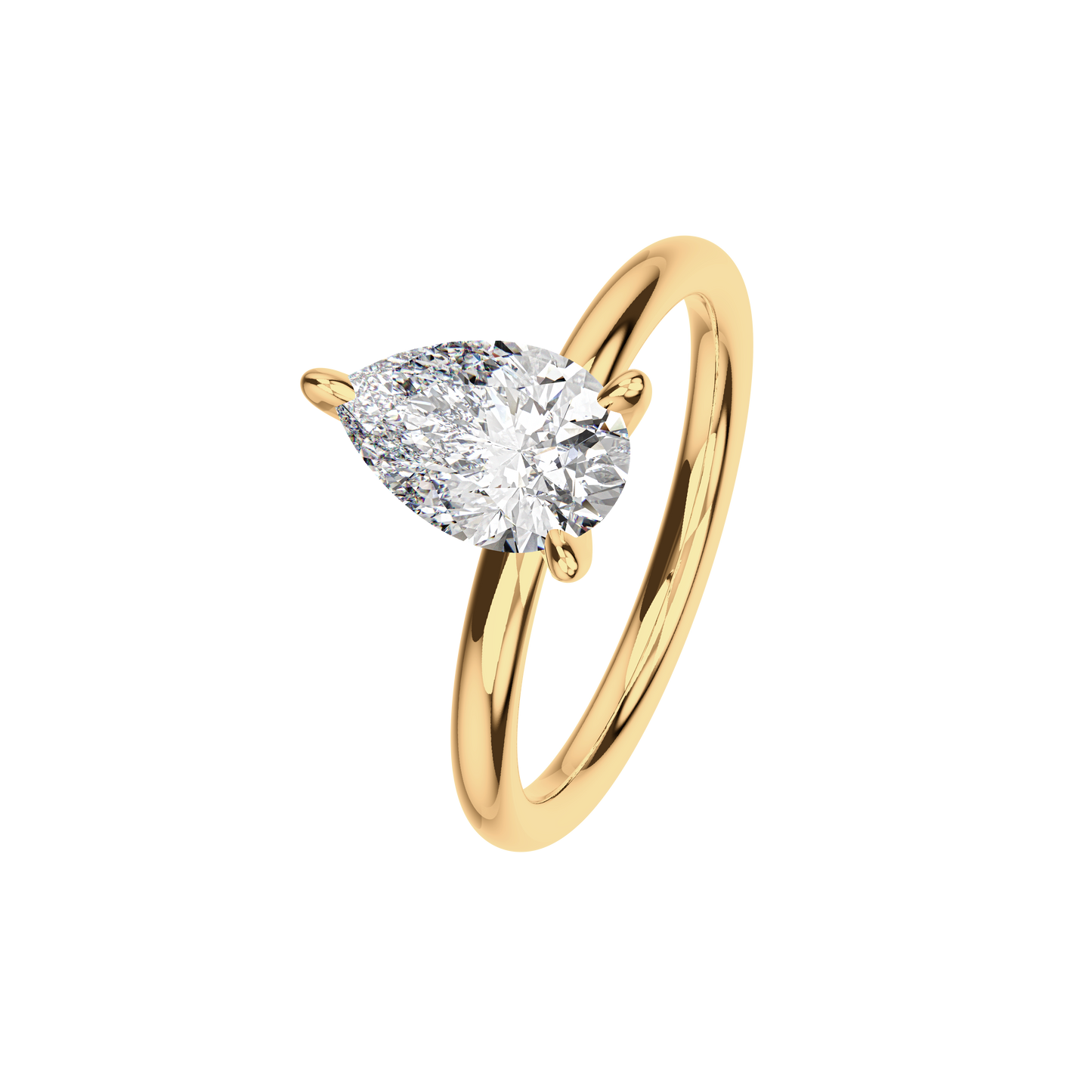 Verlobungsring Pear Lab Grown Diamant Angled View Gelbgold Tropfenform synthetisch
