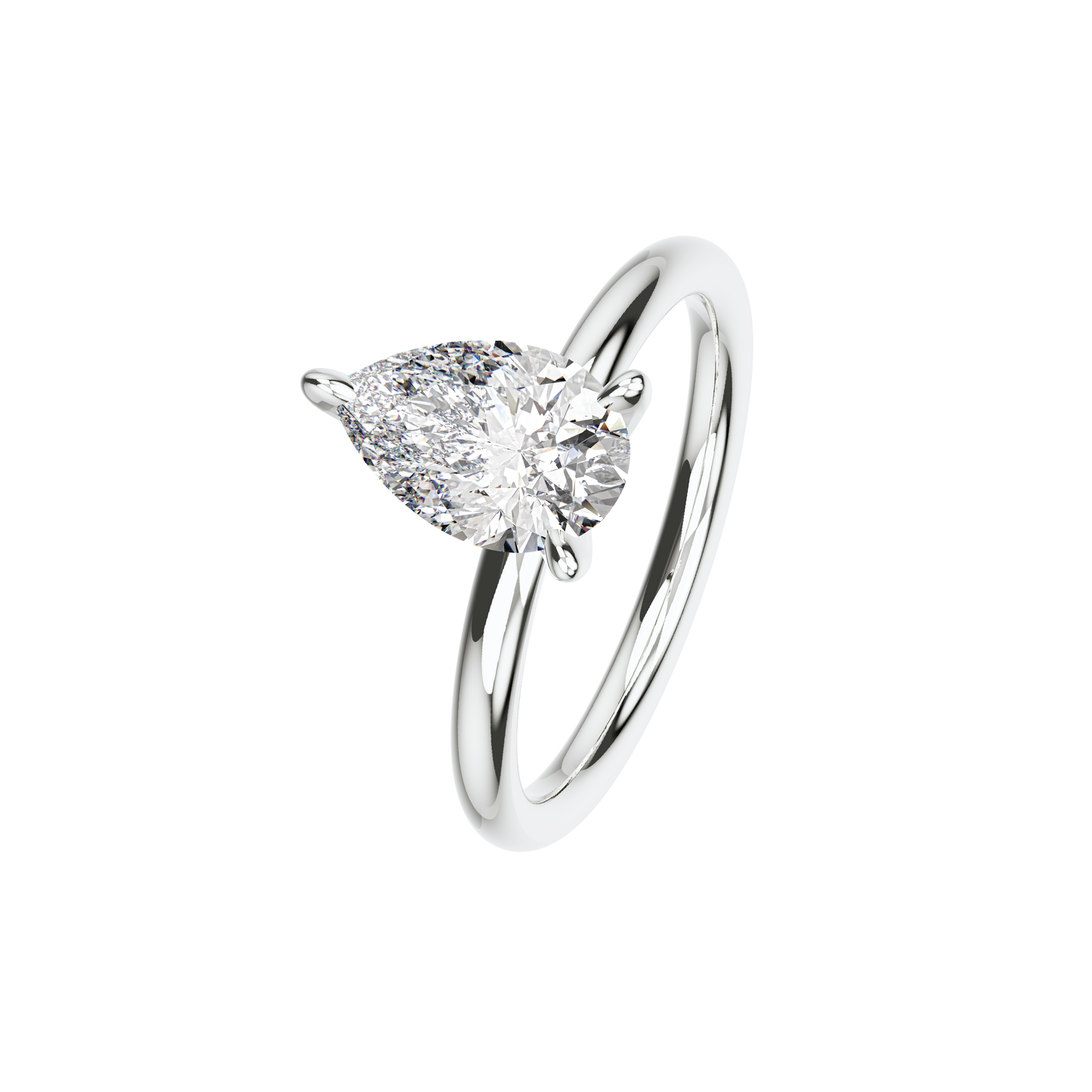 Verlobungsring Pear Lab Grown Diamant Angled View Platin Tropfenform synthetisch