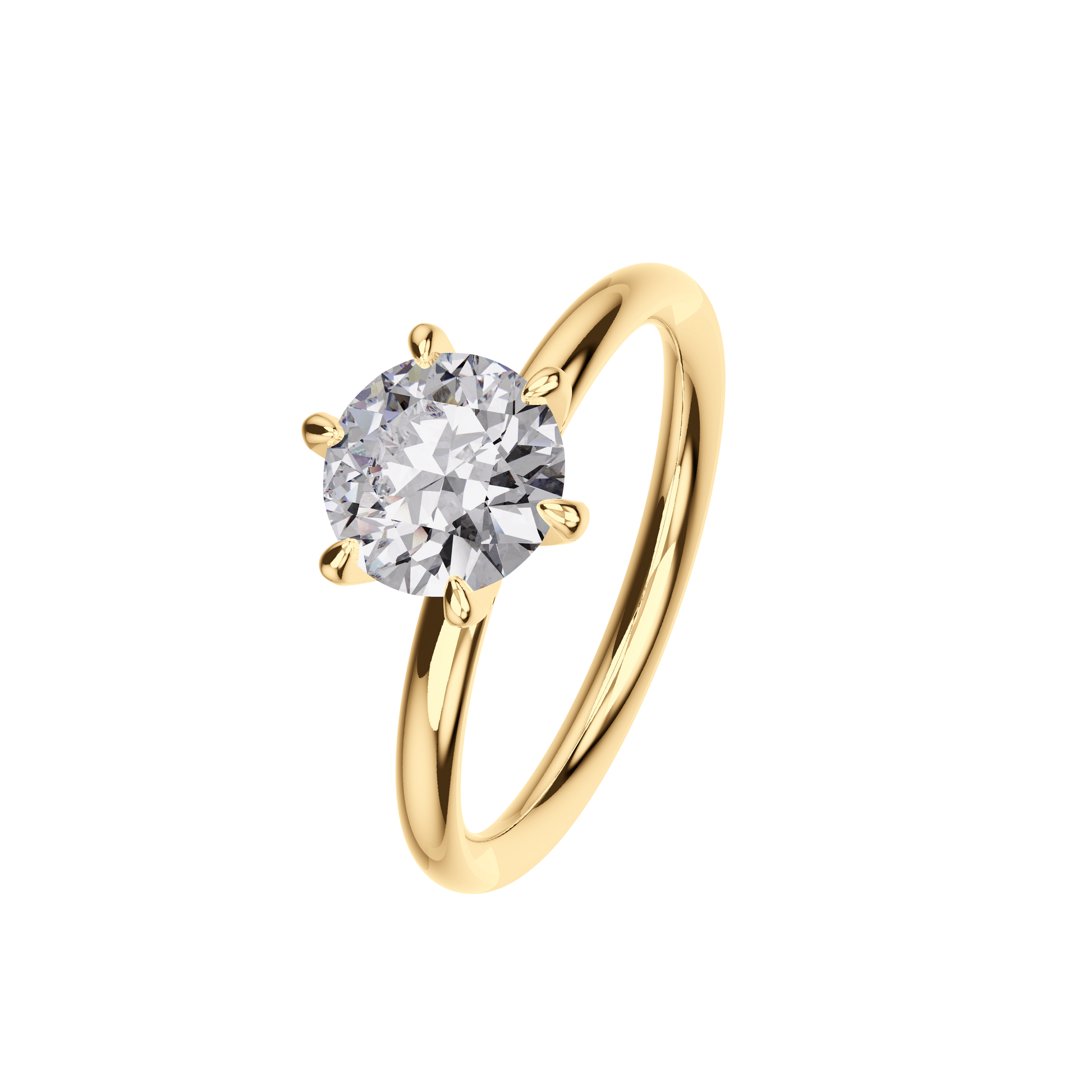 Verlobungsring Solitär Lab Grown Diamant Angled View Gelbgold synthetisch