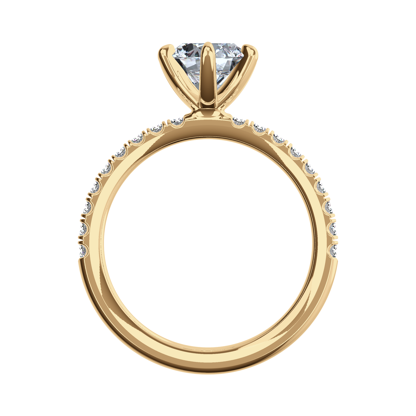 Solitaire-Verlobungsring aus Gelbgold mit Pavé-Band aus Lab Grown Diamanten Front