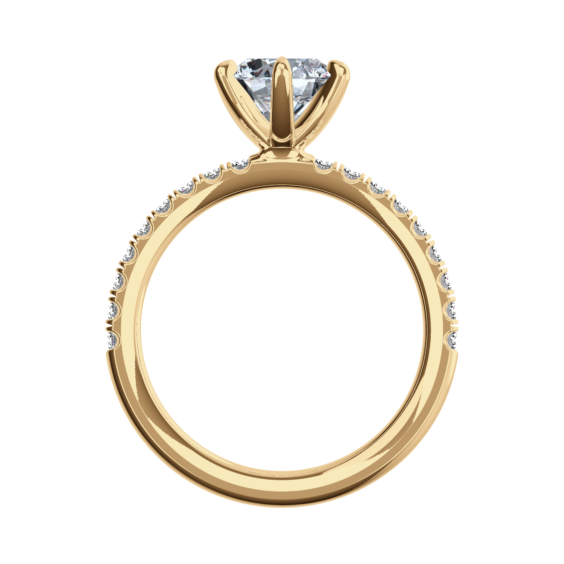 Solitaire-Verlobungsring aus Gelbgold mit Pavé-Band aus Lab Grown Diamanten Front