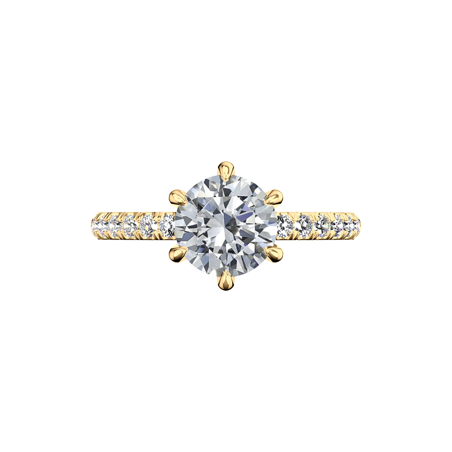 Solitaire-Verlobungsring aus Gelbgold mit Pavé-Band aus Lab Grown Diamanten Top