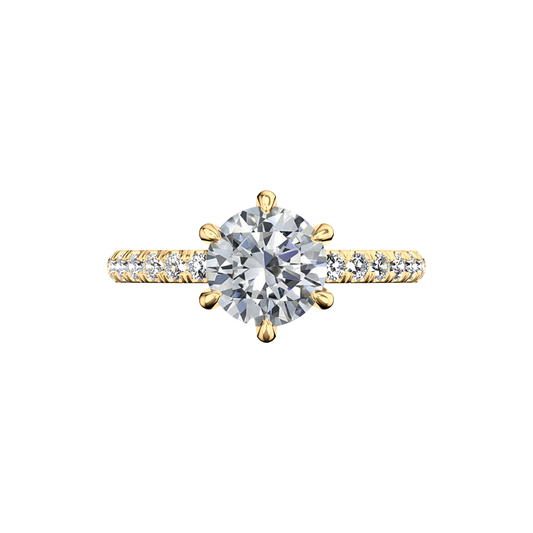 Solitaire-Verlobungsring aus Gelbgold mit Pavé-Band aus Lab Grown Diamanten Top