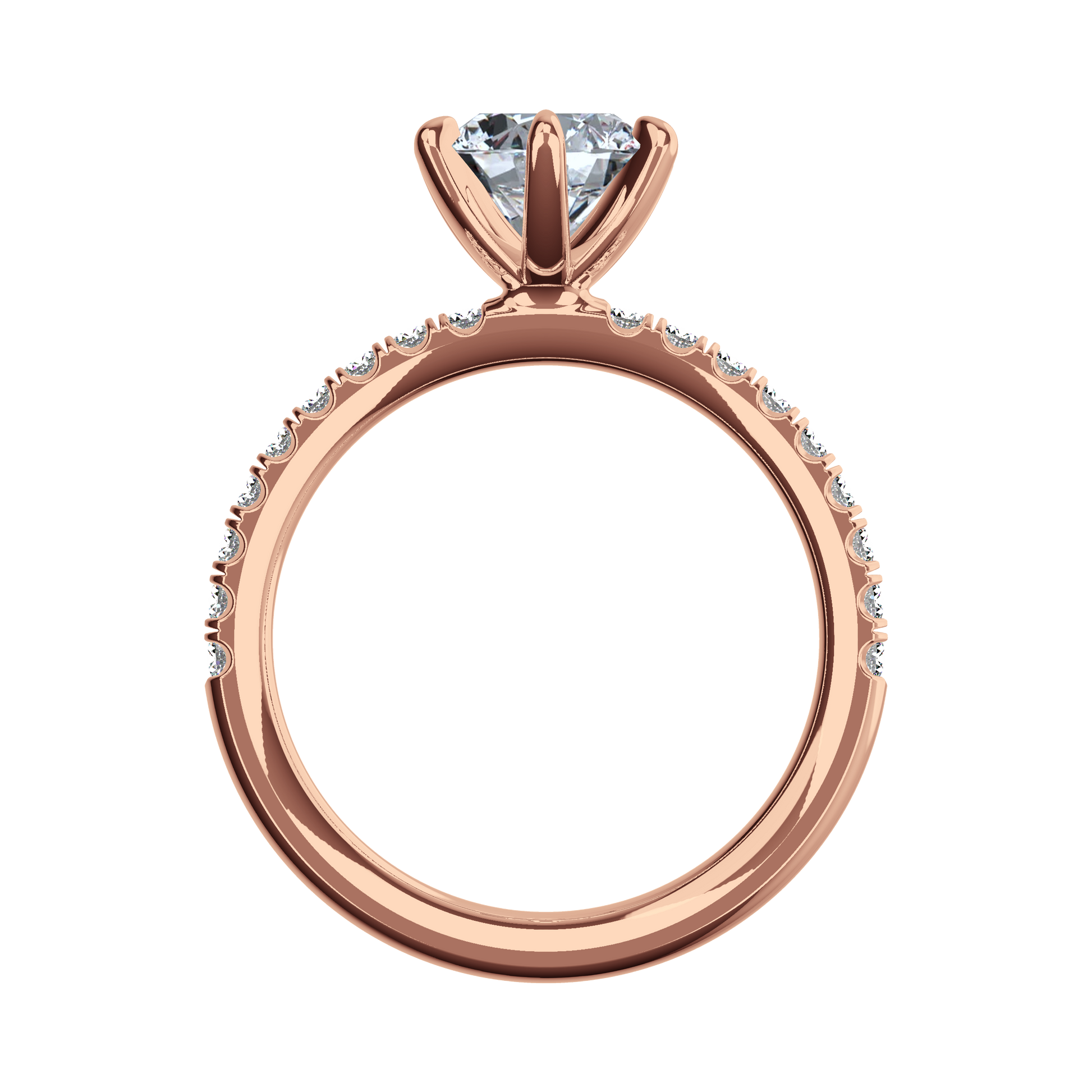 Solitaire-Verlobungsring aus Roségold mit Pavé-Band aus Lab Grown Diamanten Front