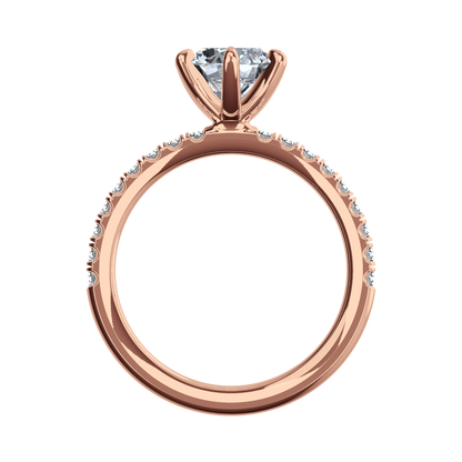 Solitaire-Verlobungsring aus Roségold mit Pavé-Band aus Lab Grown Diamanten Front