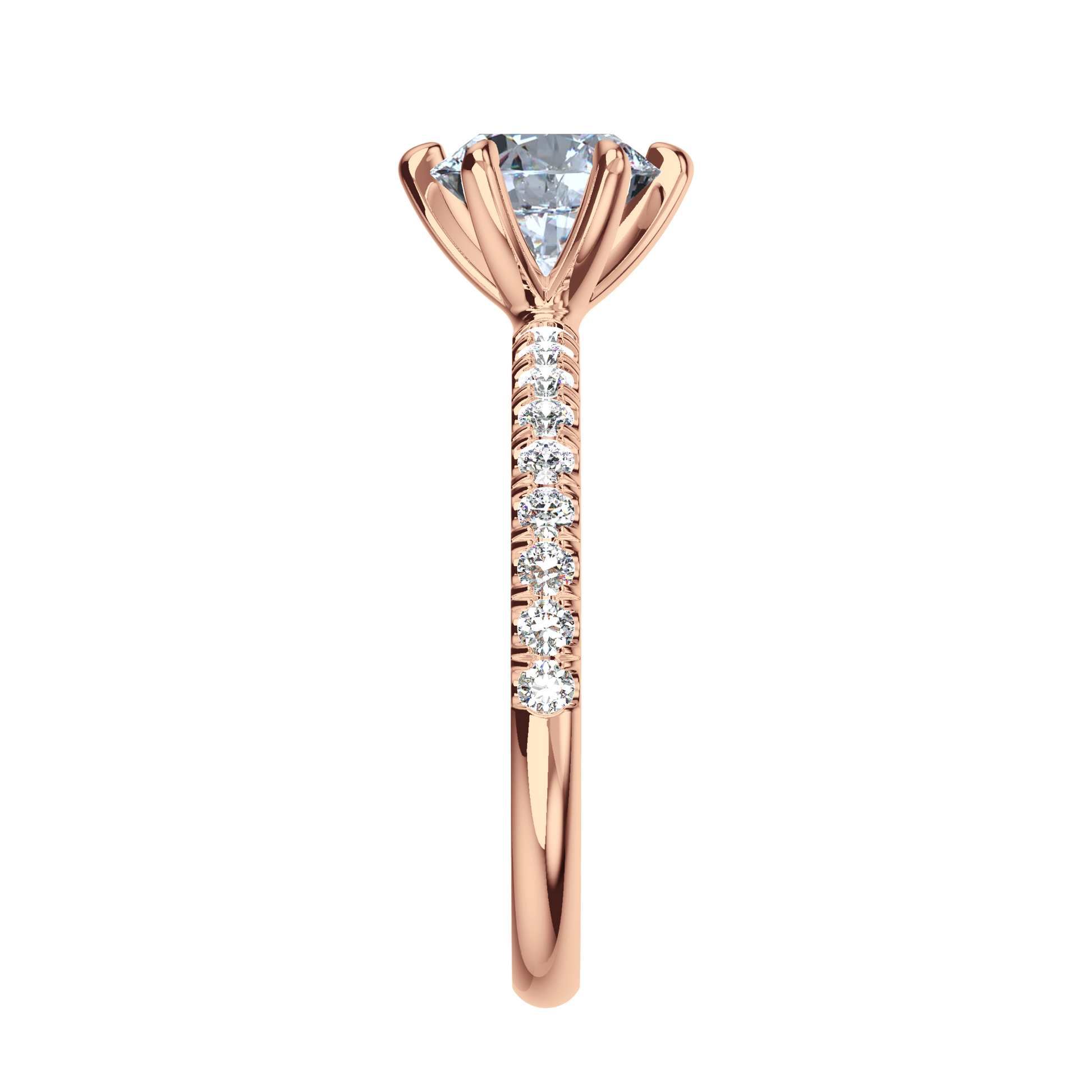 Solitaire-Verlobungsring aus Roségold mit Pavé-Band aus Lab Grown Diamanten Side