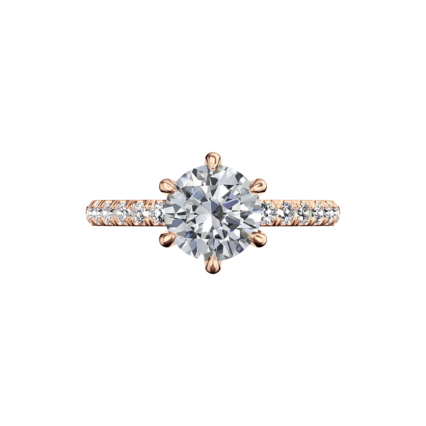Solitaire-Verlobungsring aus Roségold mit Pavé-Band aus Lab Grown Diamanten Top
