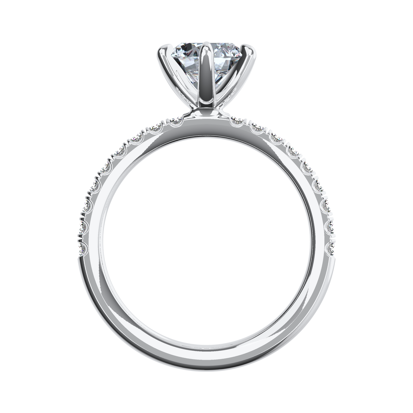 Solitaire-Verlobungsring aus Platin mit Pavé-Band aus Lab Grown Diamanten Front
