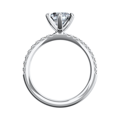 Solitaire-Verlobungsring aus Platin mit Pavé-Band aus Lab Grown Diamanten Front
