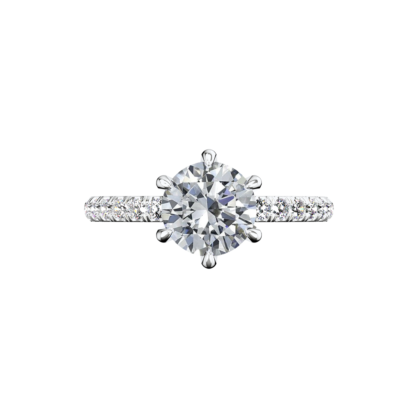 Solitaire-Verlobungsring aus Platin mit Pavé-Band aus Lab Grown Diamanten Top
