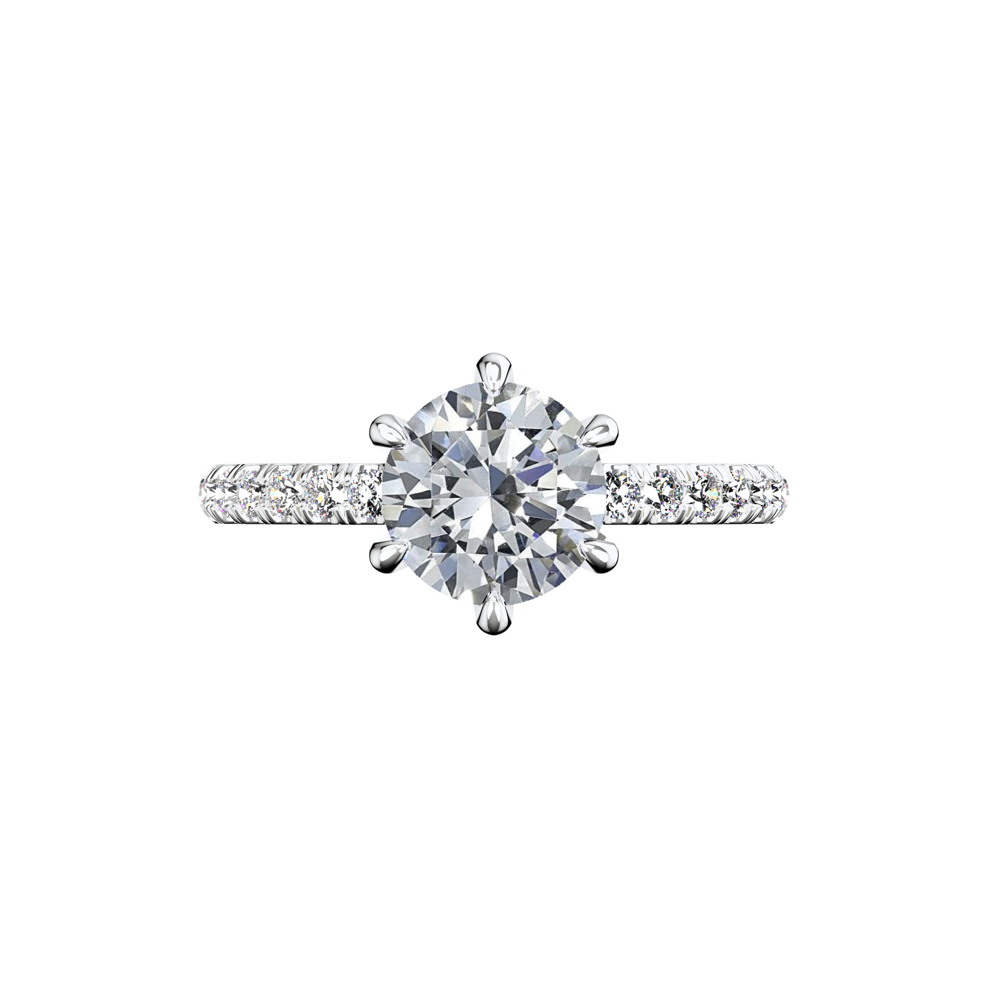 Solitaire-Verlobungsring aus Platin mit Pavé-Band aus Lab Grown Diamanten Top