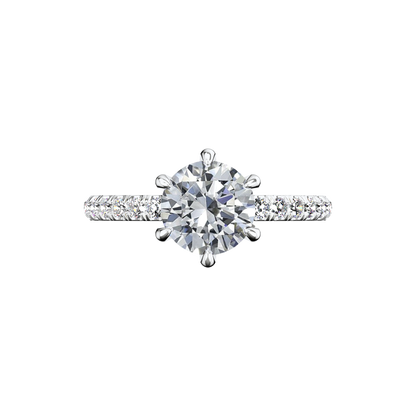 Solitaire-Verlobungsring aus Platin mit Pavé-Band aus Lab Grown Diamanten Top