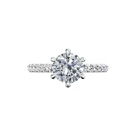 Solitaire-Verlobungsring aus Platin mit Pavé-Band aus Lab Grown Diamanten Top