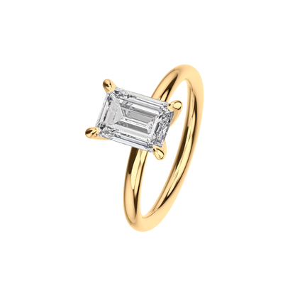 Verlobungsring Emerald Lab Grown Diamant Angled View Gelbgold synthetisch