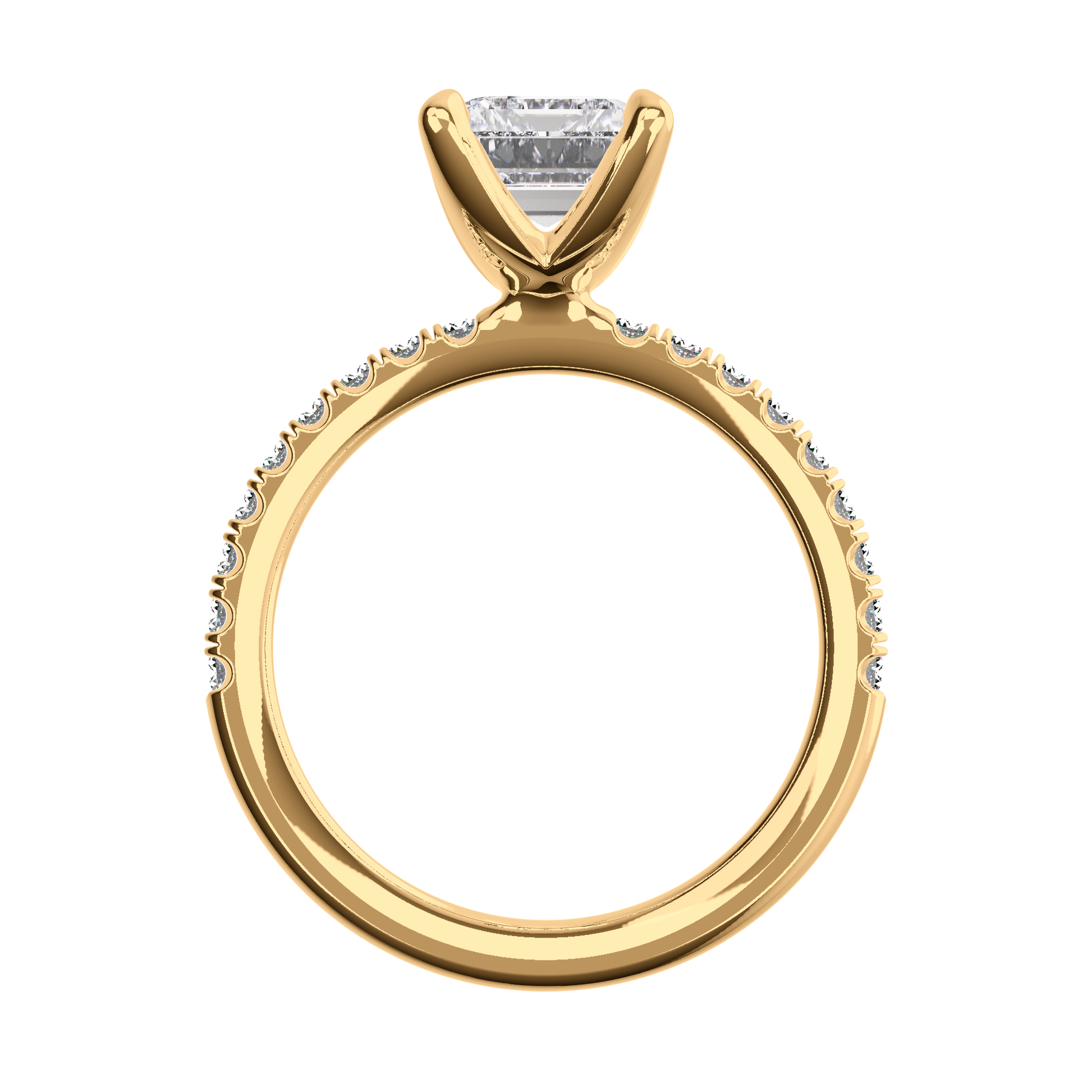 Emerald-Verlobungsring aus 18 Karat Gelbgold mit Lab Grown Diamanten und Pavé-Band Front