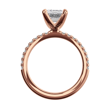Emerald-Verlobungsring aus Roségold mit Lab Grown Diamanten und Pavé-Band Side