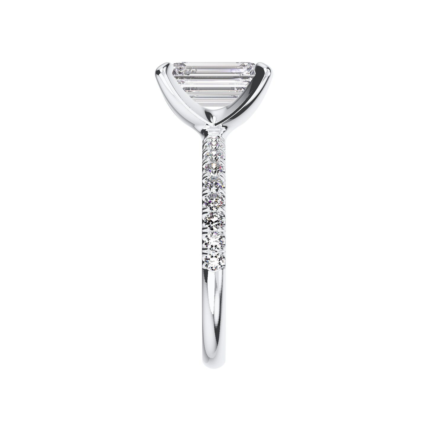 Emerald-Verlobungsring aus Platin mit Lab Grown Diamanten und Pavé-Band Side
