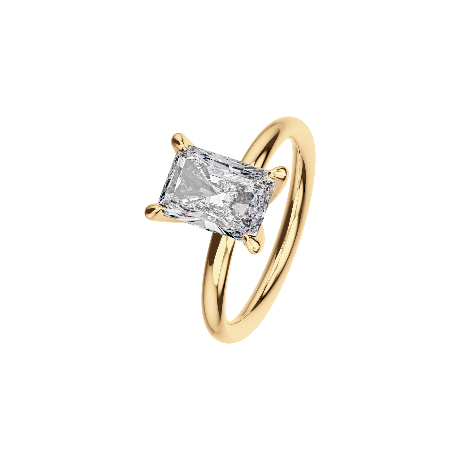 Verlobungsring Radiant Lab Grown Diamant Angled View Gelbgold synthetisch