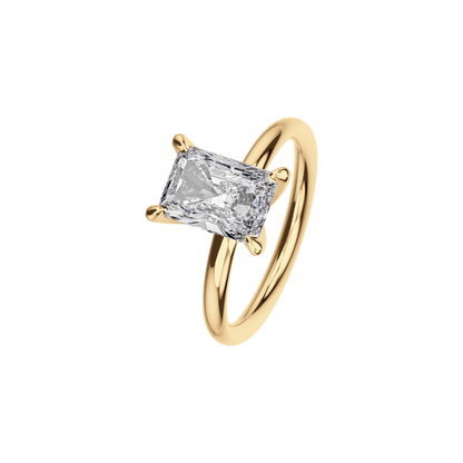 Verlobungsring Radiant Lab Grown Diamant Angled View Gelbgold synthetisch