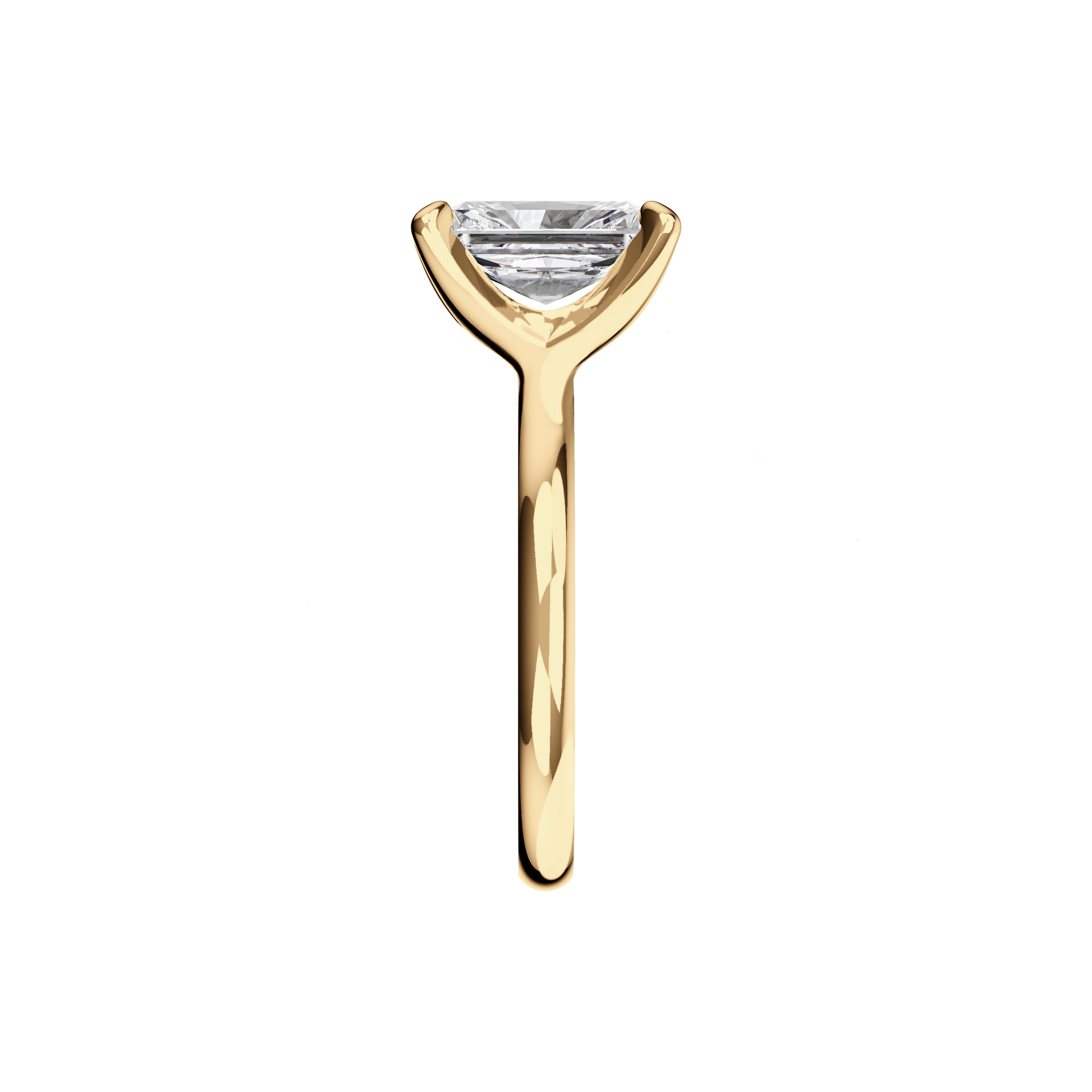 Verlobungsring Radiant Lab Grown Diamant Sideview Gelbgold synthetisch
