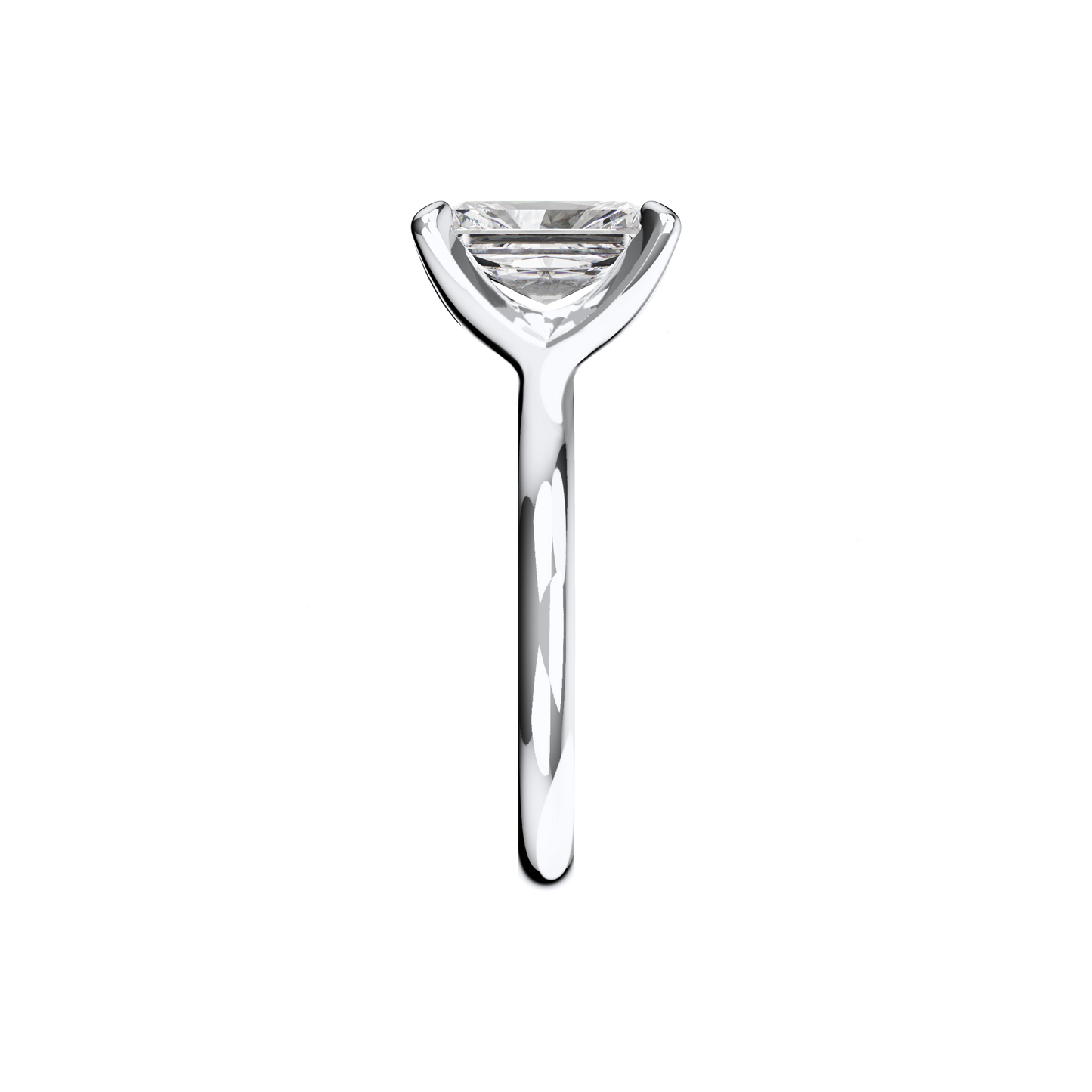 Verlobungsring Radiant Lab Grown Diamant Sideview Platin synthetisch