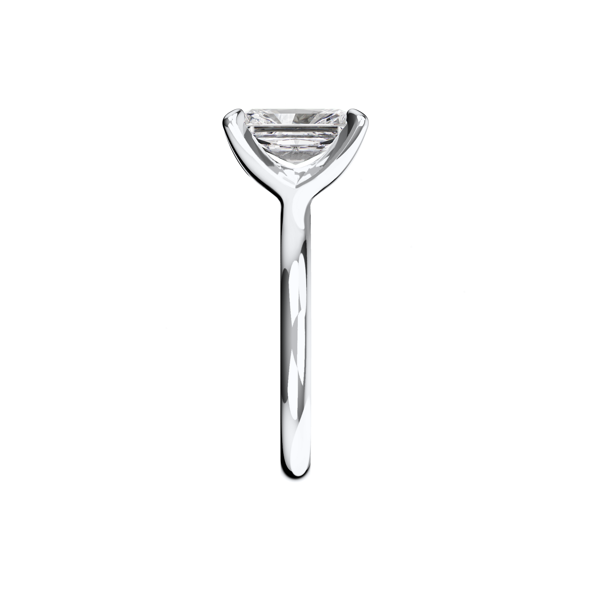 Verlobungsring Radiant Lab Grown Diamant Sideview Platin synthetisch