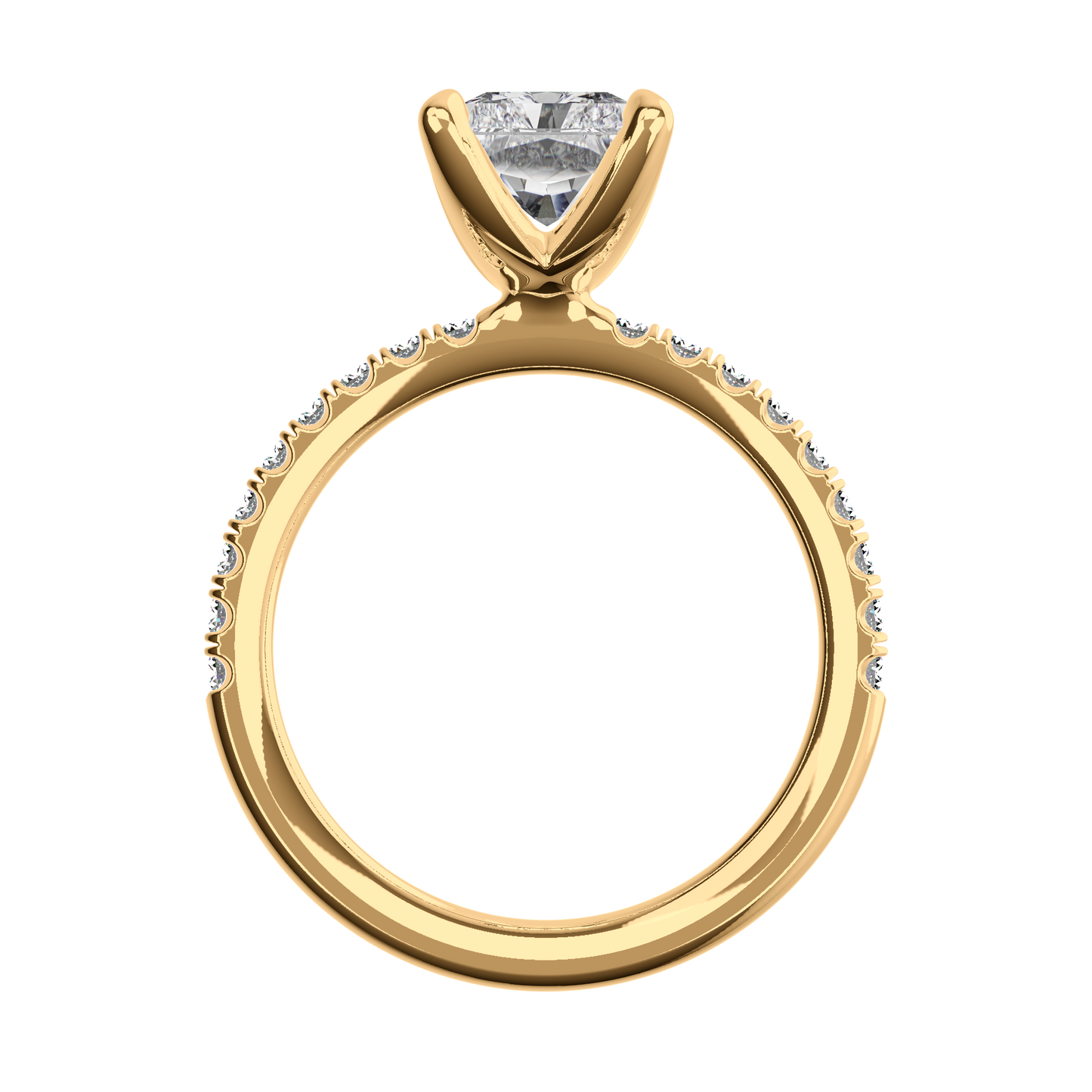 Radiant Verlobungsring mit Lab Grown Diamanten und Pavé-Band in Gelbgold Front