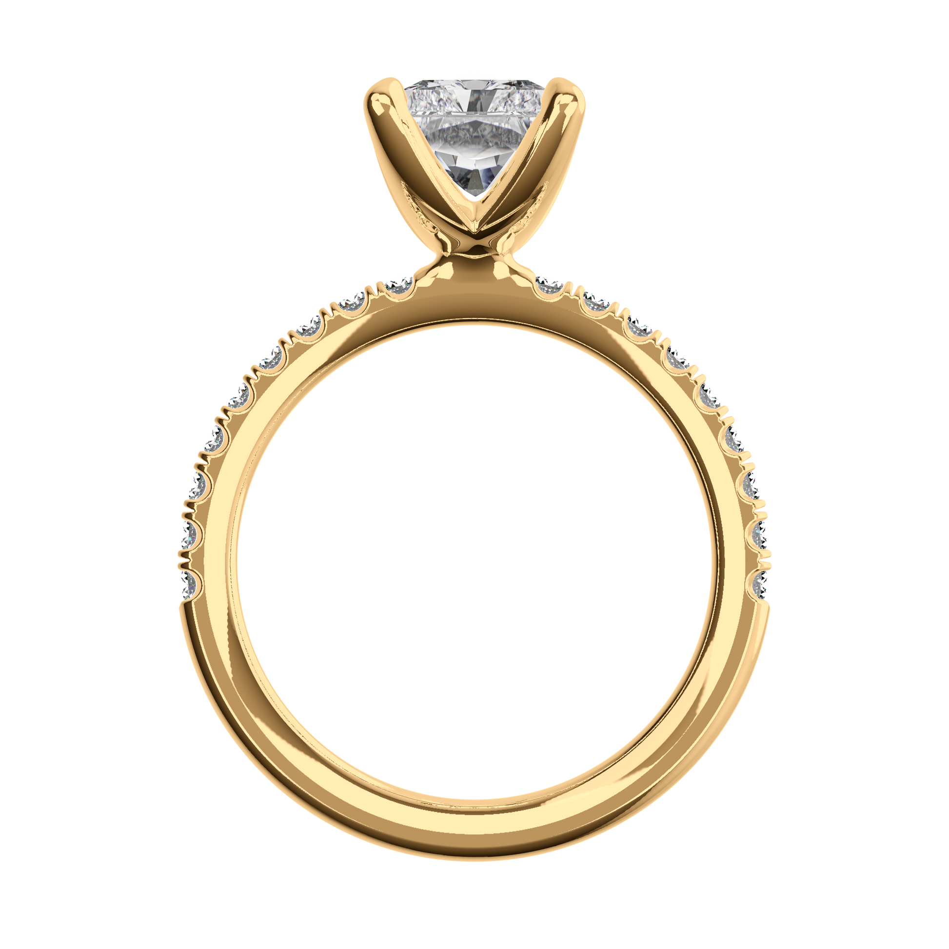 Radiant Verlobungsring mit Lab Grown Diamanten und Pavé-Band in Gelbgold Front