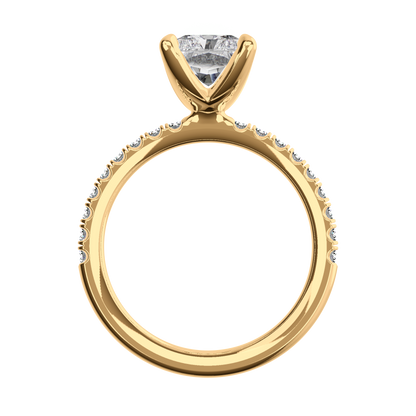 Radiant Verlobungsring mit Lab Grown Diamanten und Pavé-Band in Gelbgold Front