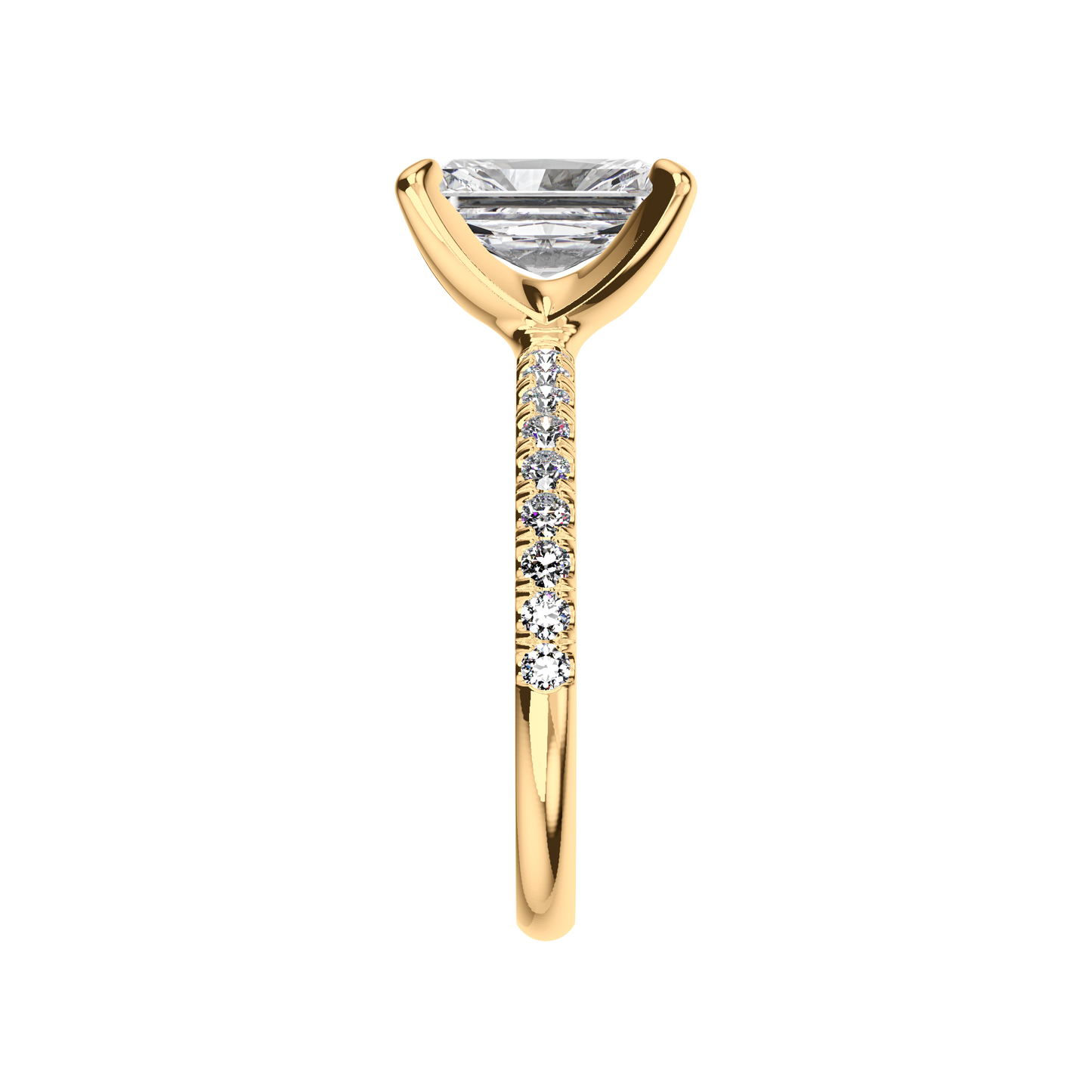 Radiant Verlobungsring mit Lab Grown Diamanten und Pavé-Band in Gelbgold Side