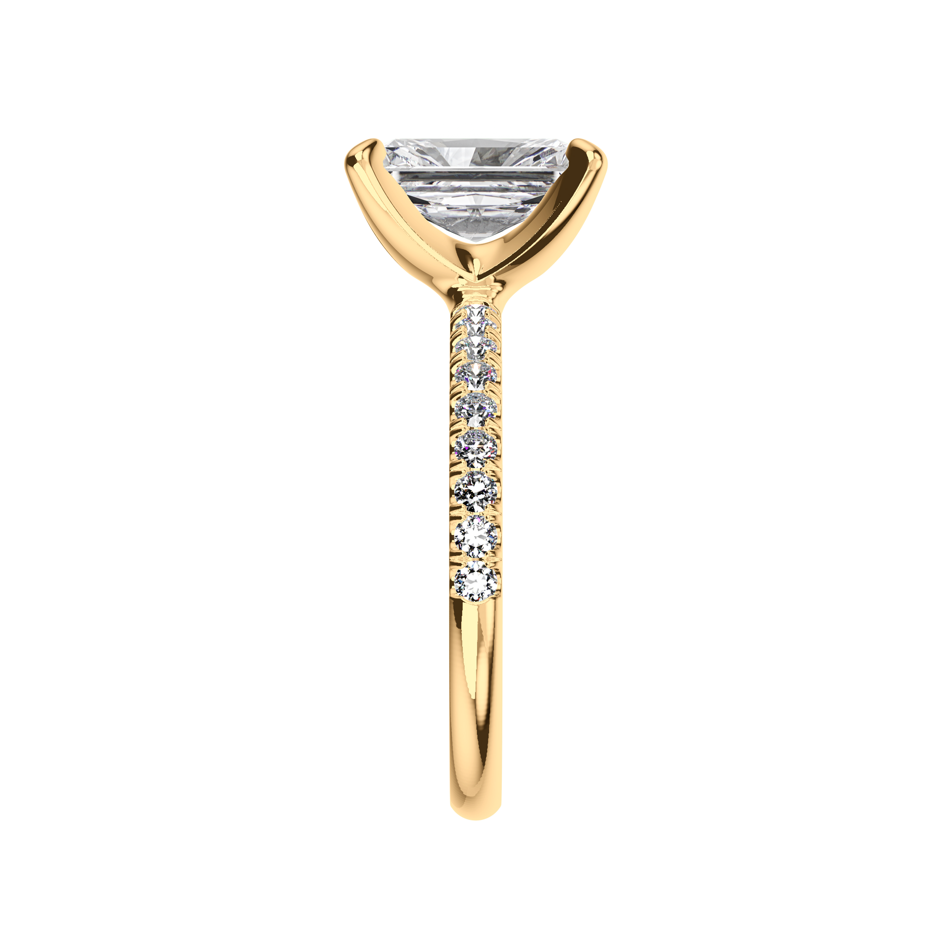 Radiant Verlobungsring mit Lab Grown Diamanten und Pavé-Band in Gelbgold Side
