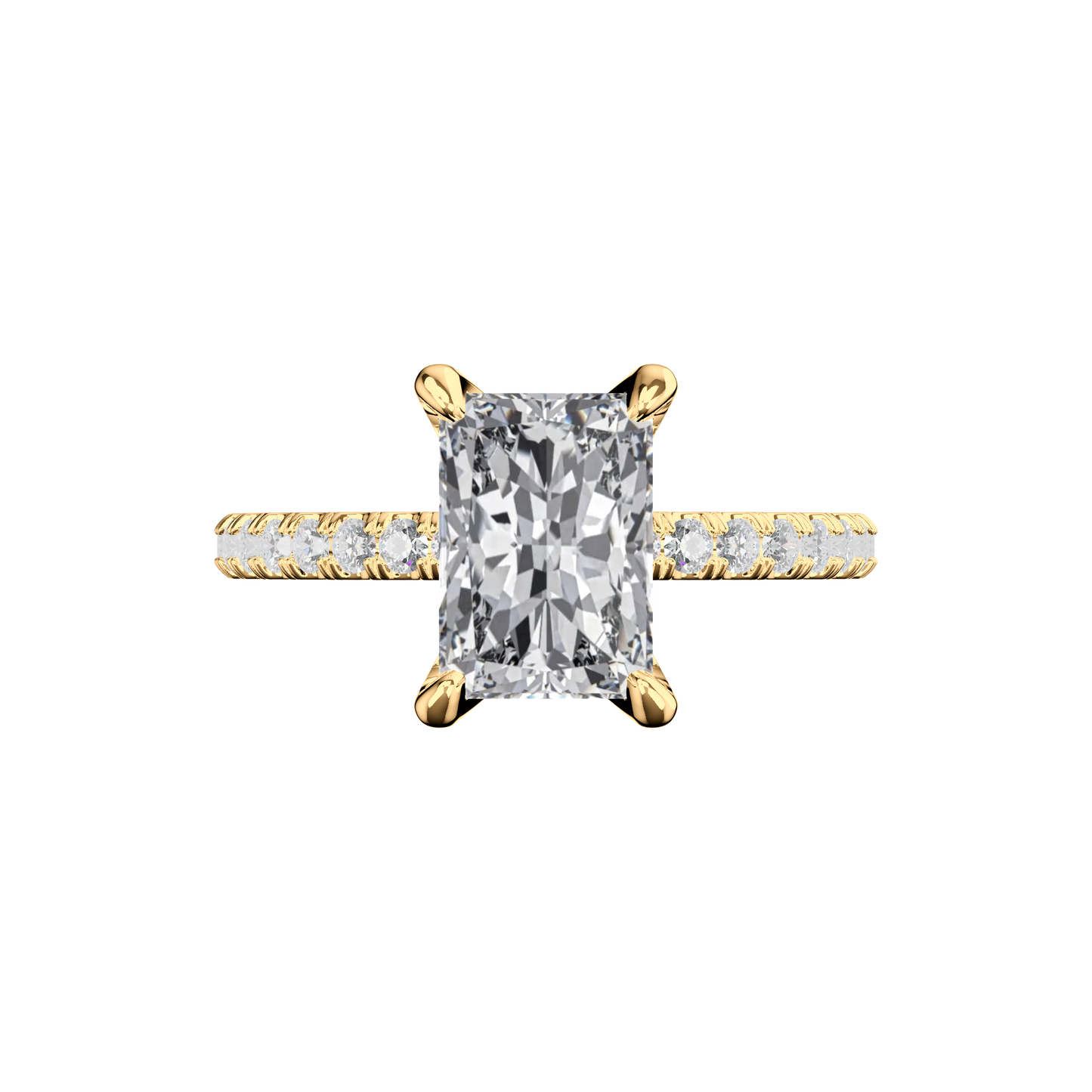 Radiant Verlobungsring mit Lab Grown Diamanten und Pavé-Band in Gelbgold Top