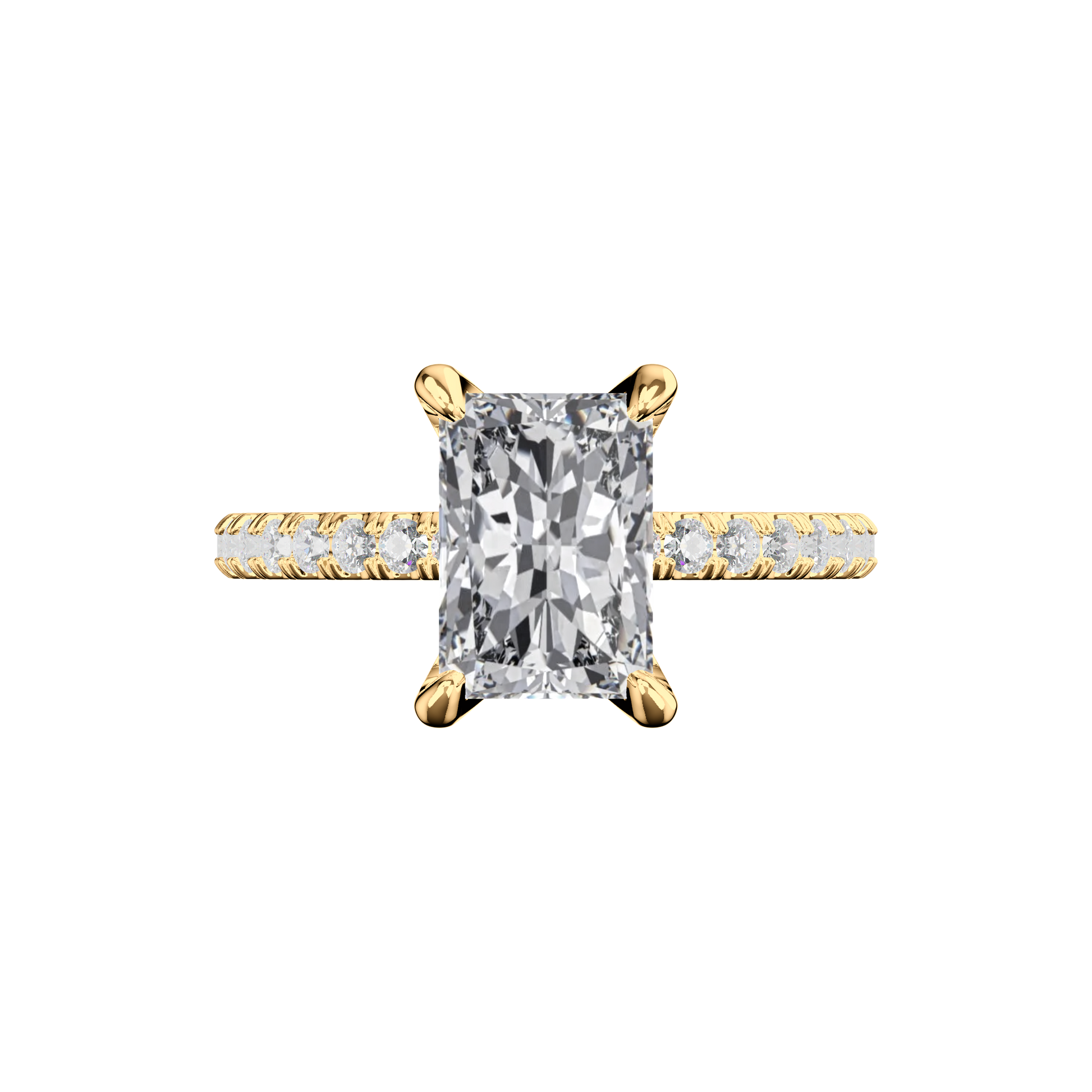 Radiant Verlobungsring mit Lab Grown Diamanten und Pavé-Band in Gelbgold Top