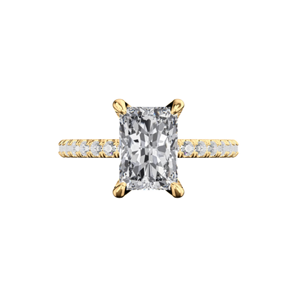 Radiant Verlobungsring mit Lab Grown Diamanten und Pavé-Band in Gelbgold Top