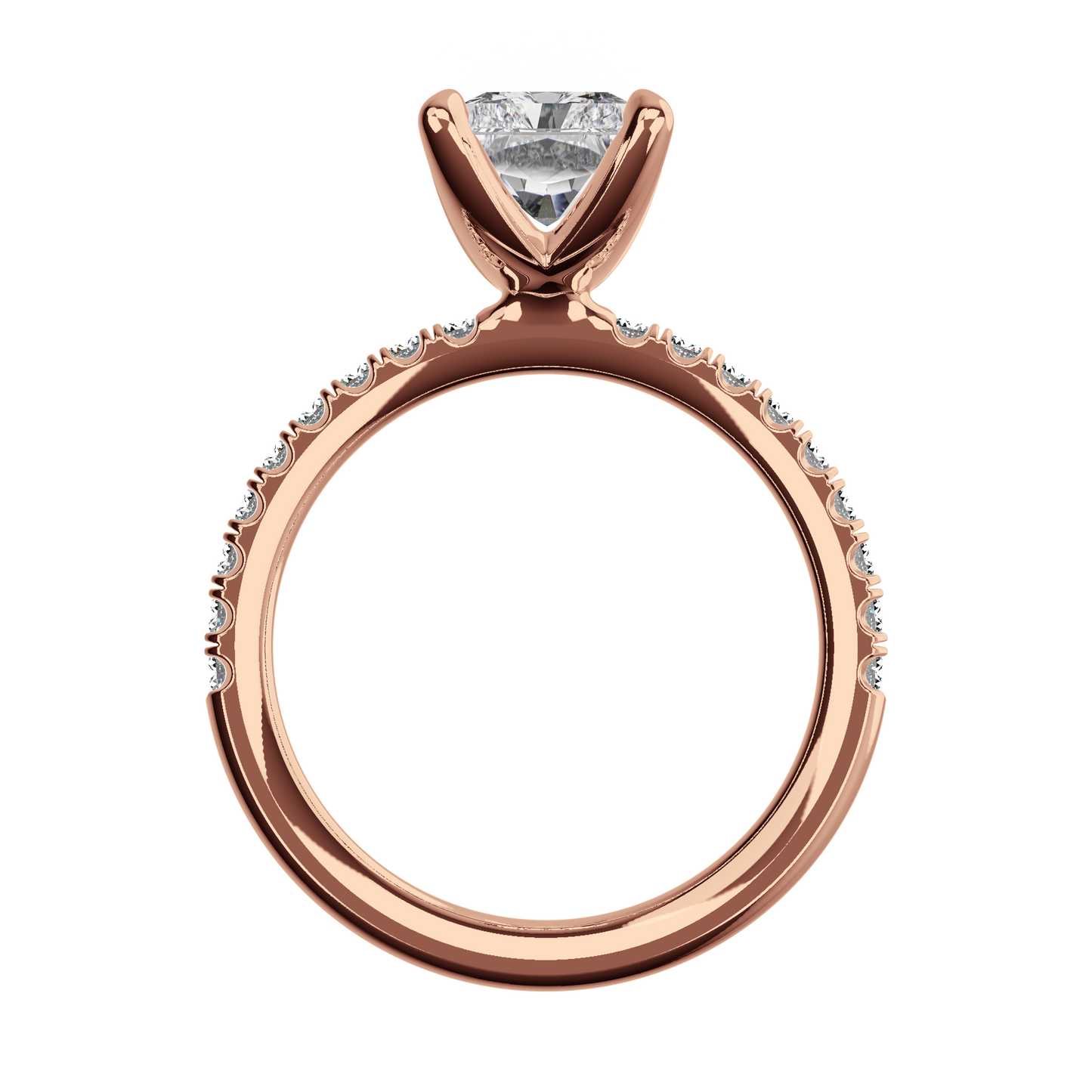 Radiant Verlobungsring mit Lab Grown Diamanten und Pavé-Band in Roségold Front