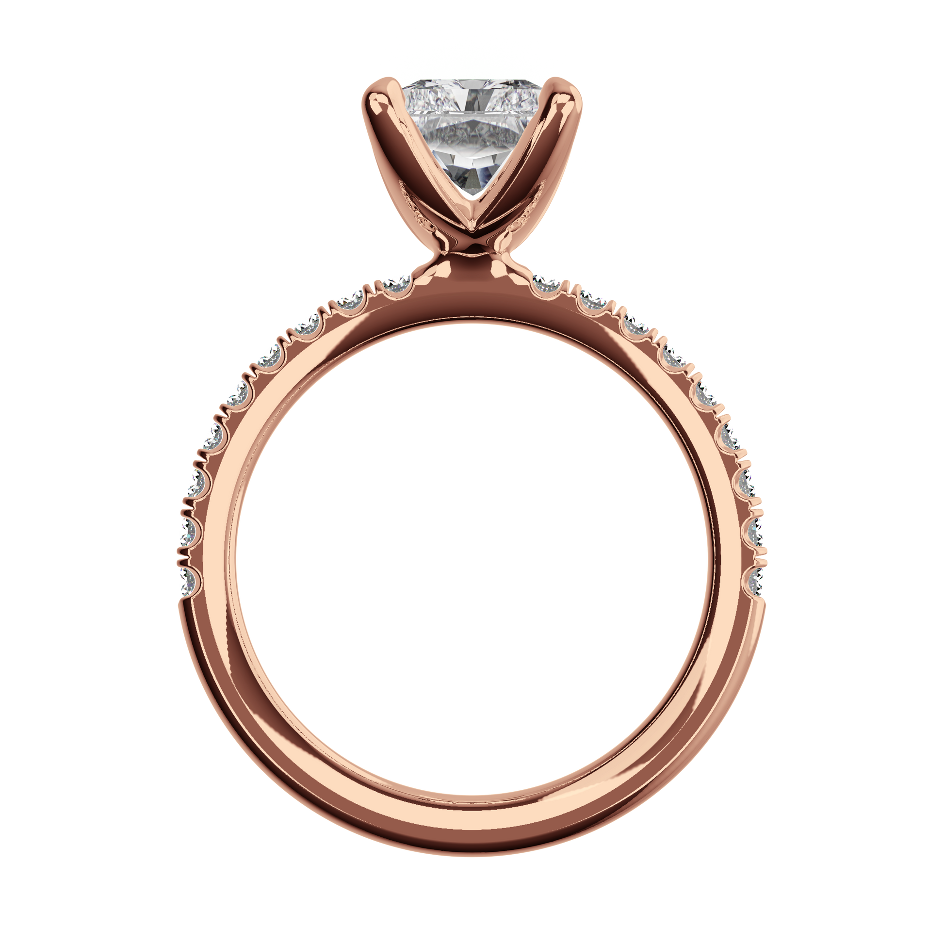 Radiant Verlobungsring mit Lab Grown Diamanten und Pavé-Band in Roségold Front