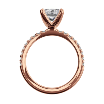 Radiant Verlobungsring mit Lab Grown Diamanten und Pavé-Band in Roségold Front