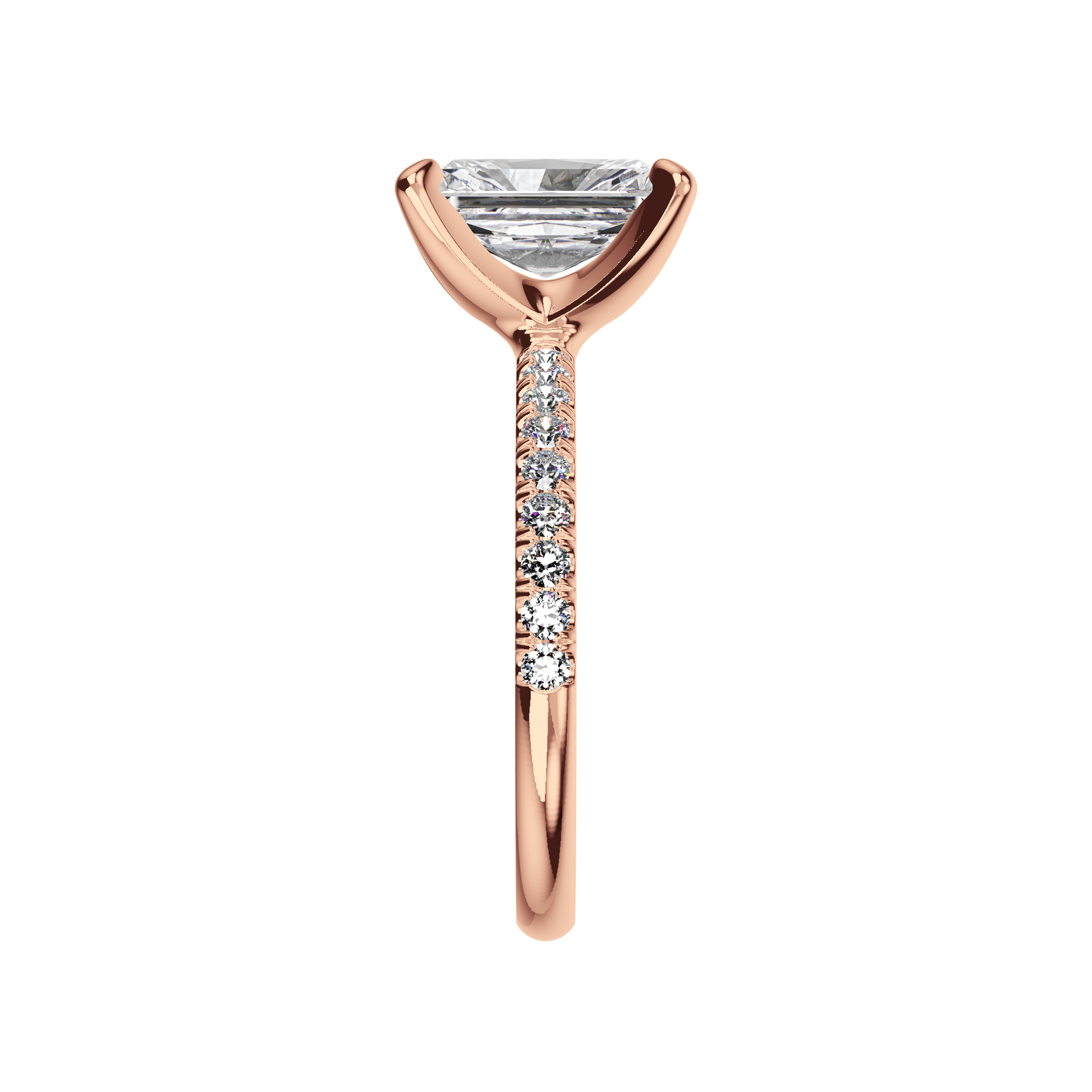 Radiant Verlobungsring mit Lab Grown Diamanten und Pavé-Band in Roségold Side