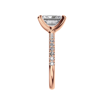 Radiant Verlobungsring mit Lab Grown Diamanten und Pavé-Band in Roségold Side
