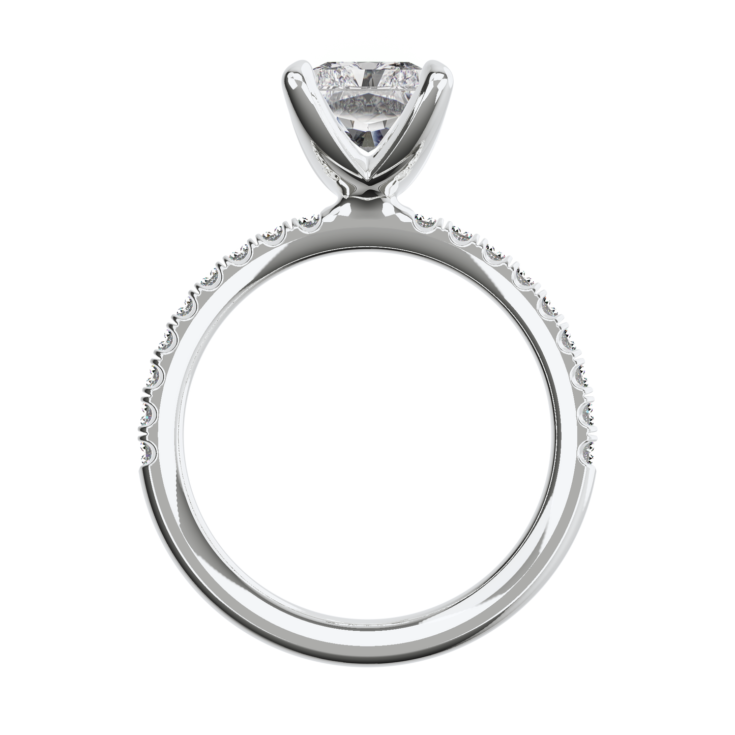 Radiant Verlobungsring mit Lab Grown Diamanten und Pavé-Band aus Platin Front