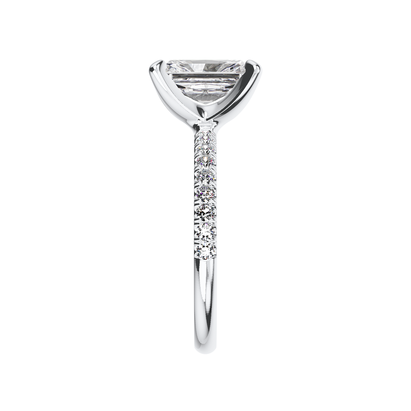 Radiant Verlobungsring mit Lab Grown Diamanten und Pavé-Band aus Platin Side