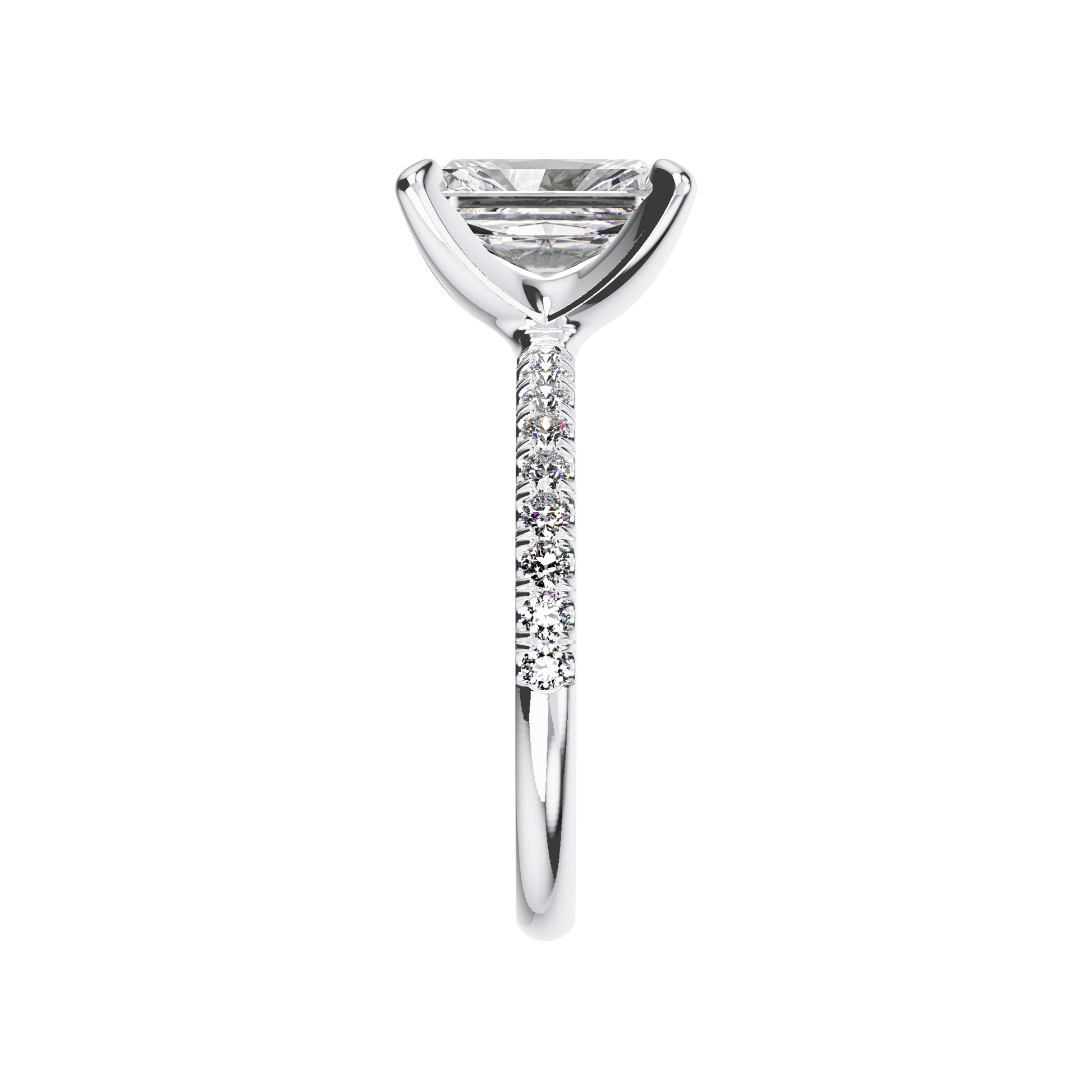 Radiant Verlobungsring mit Lab Grown Diamanten und Pavé-Band aus Platin Side