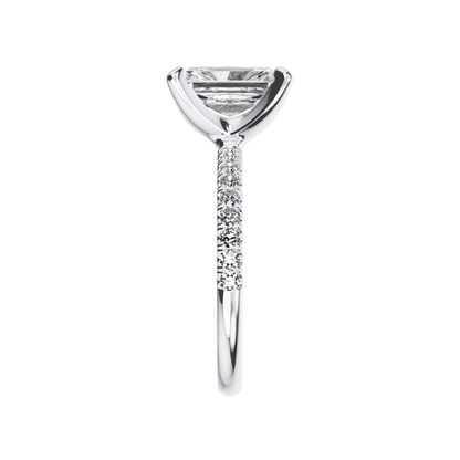 Radiant Verlobungsring mit Lab Grown Diamanten und Pavé-Band aus Platin Side