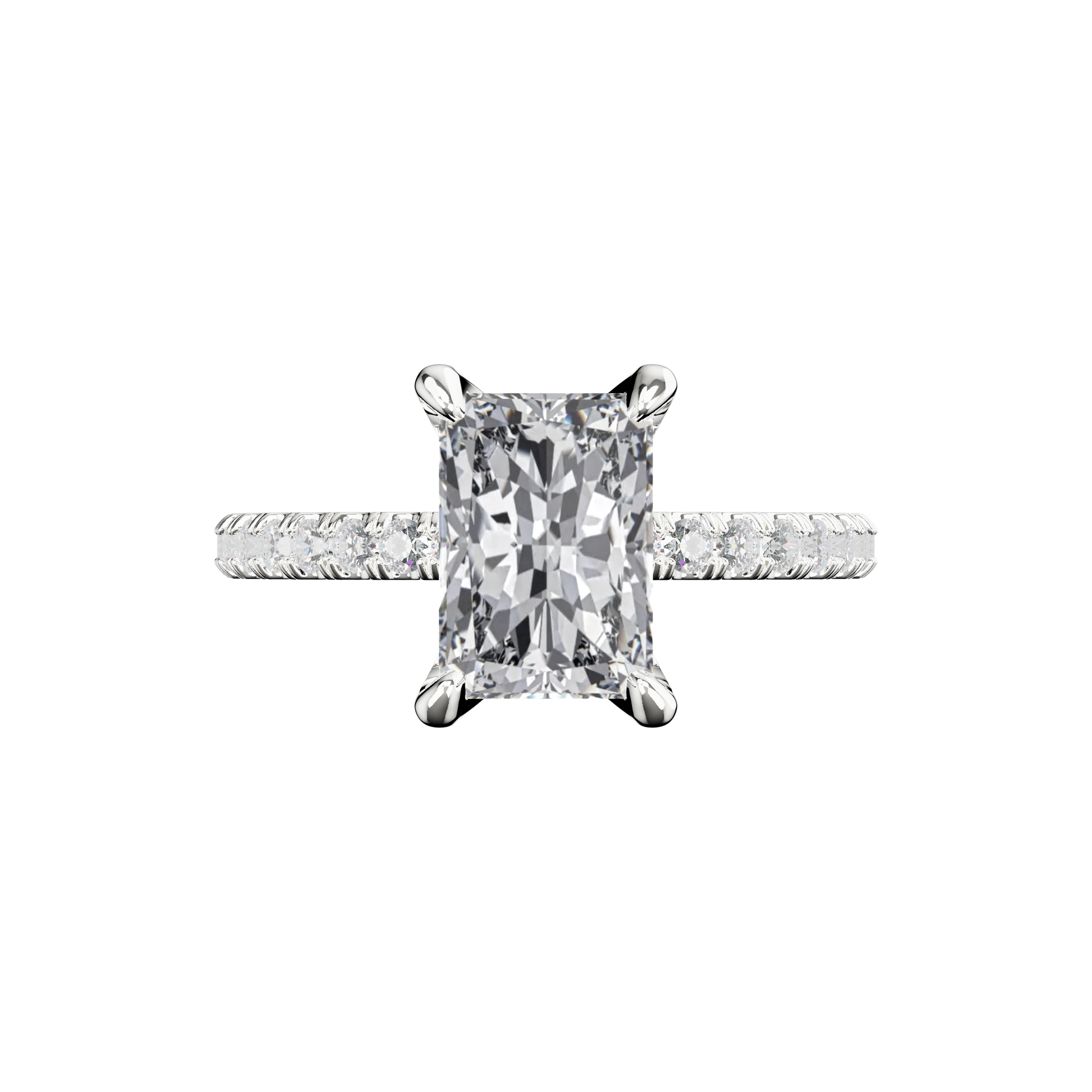 Radiant Verlobungsring mit Lab Grown Diamanten und Pavé-Band aus Platin Top