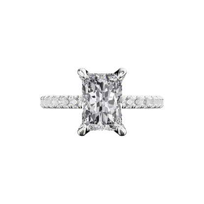 Radiant Verlobungsring mit Lab Grown Diamanten und Pavé-Band aus Platin Top