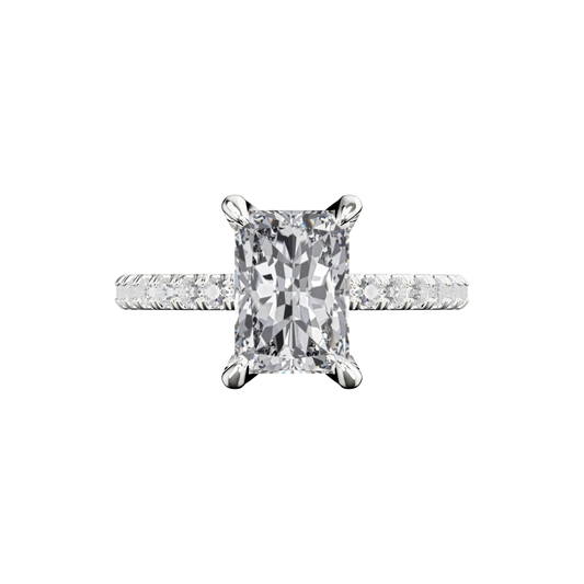 Radiant Verlobungsring mit Lab Grown Diamanten und Pavé-Band aus Platin Top